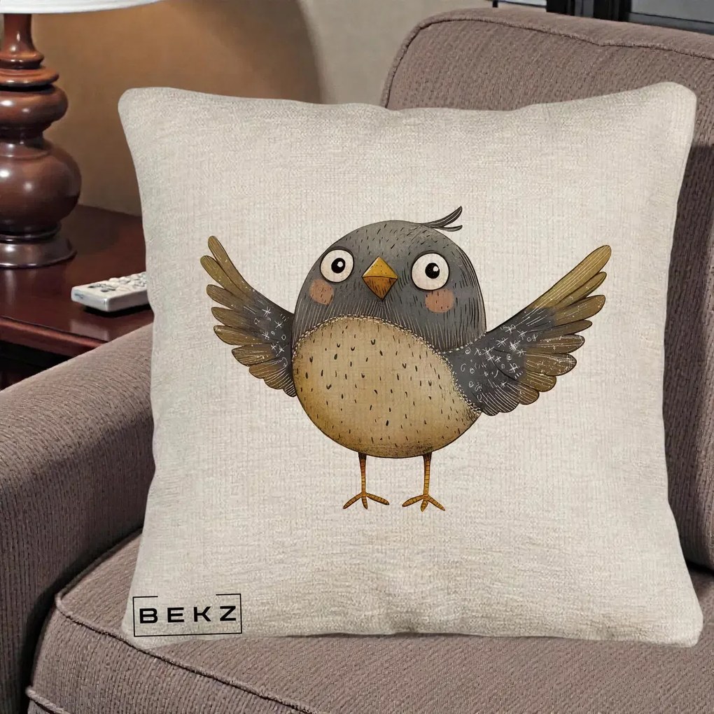Perna Decorativa Pasare cu Aripi Intinse, 40x40 cm, Bej Canapea, Husa Detasabila, Perna Inclusa, BEKZ®