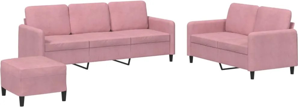 vidaXL Set de canapele, 3 piese, roz, catifea