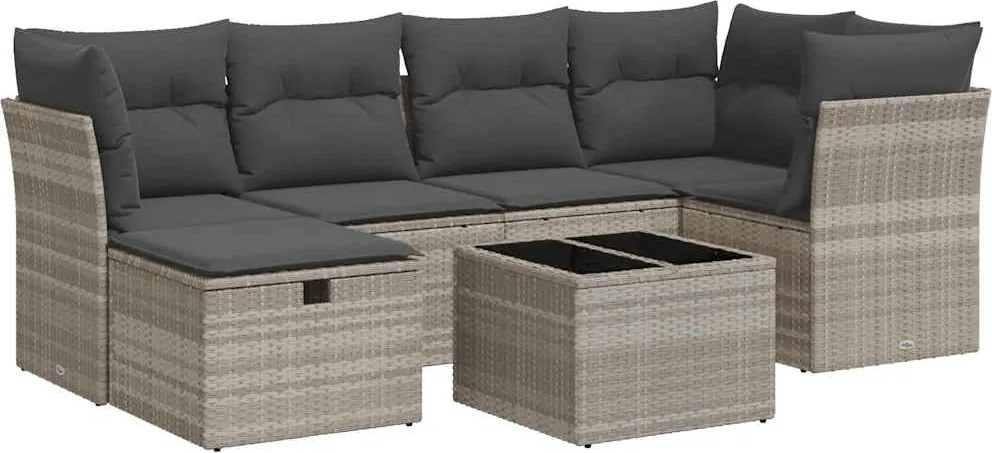 vidaXL Set canapele de grădină cu perne, 7piese gri deschis poliratan