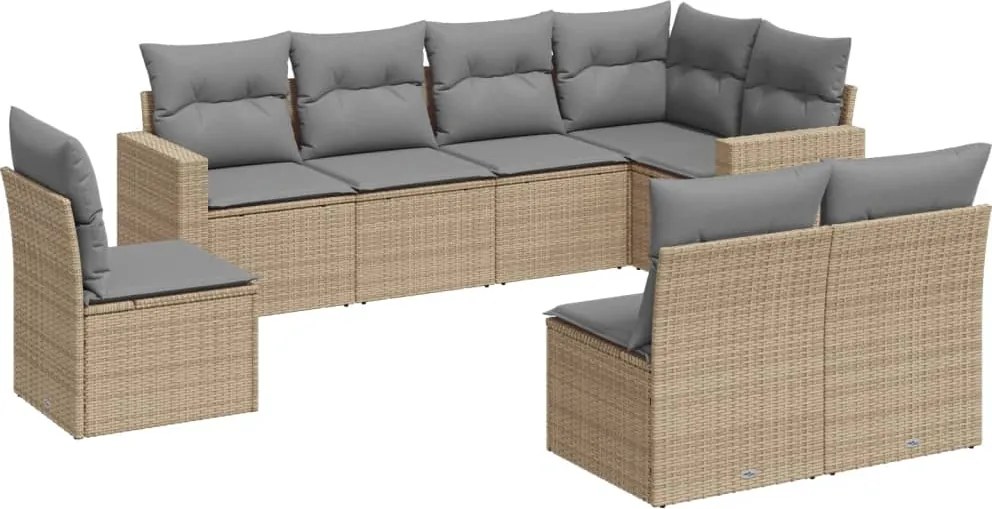 vidaXL Set canapele de grădină, 8 piese, cu perne, bej, poliratan