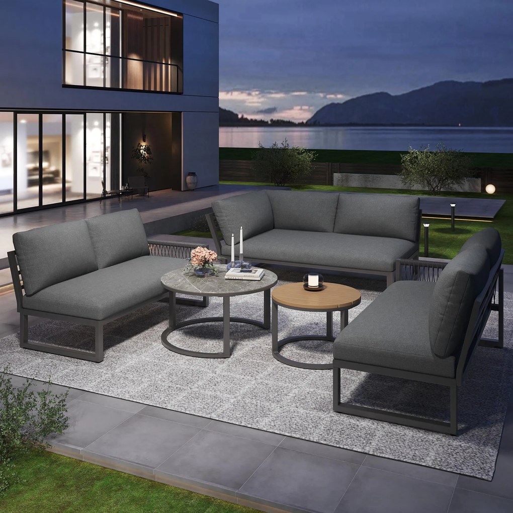 Set de lounge pentru grădină pentru 6-7 persoane, Gri | Aosom Romania