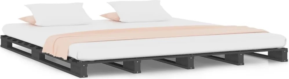 vidaXL Pat din paleți, gri, 140x190 cm, lemn masiv de pin
