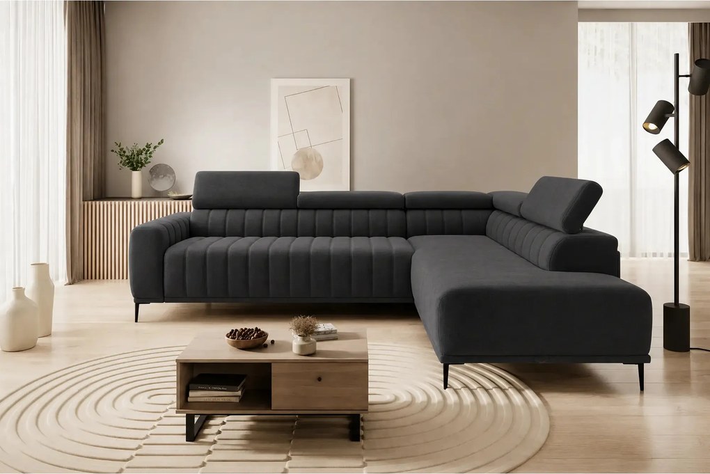 Coltar extensibil GANDI 160, sezlong dreapta, stofa catifelata gri gra