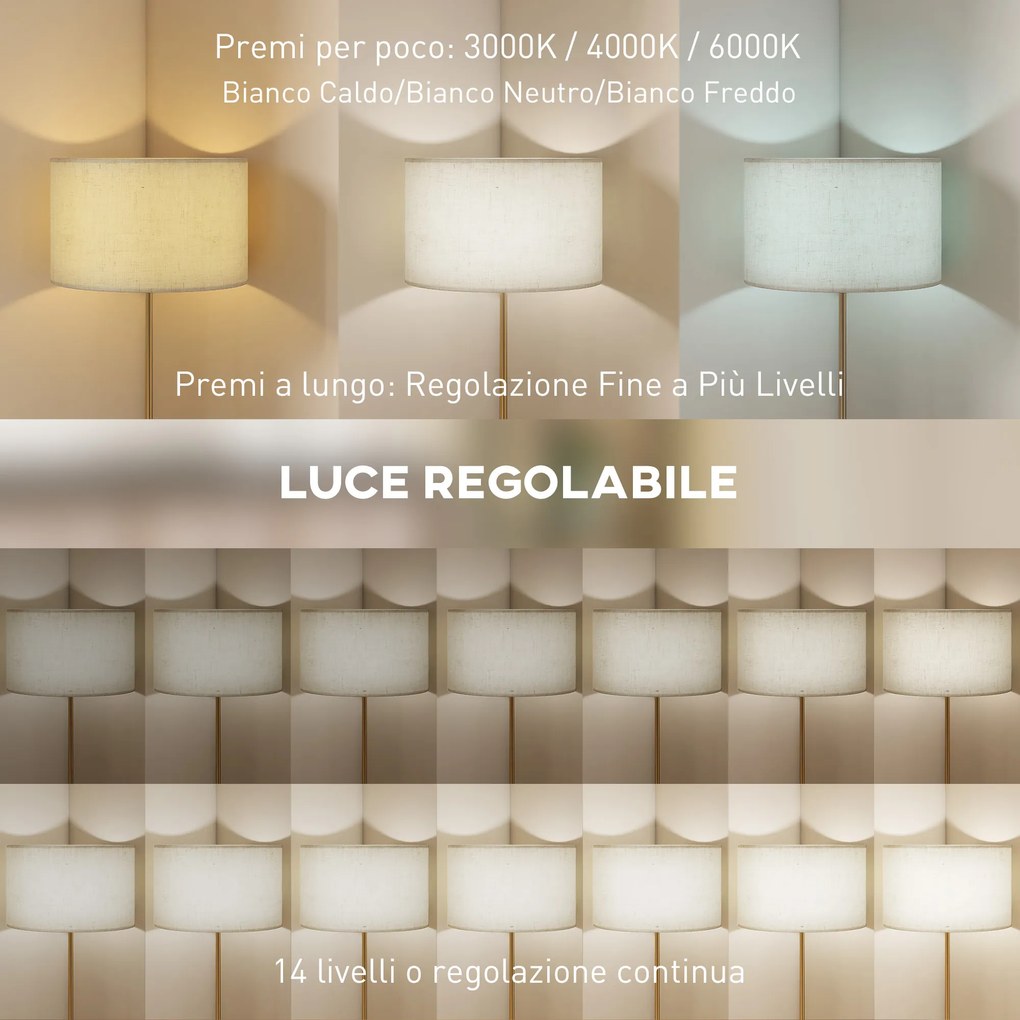 HOMCOM Lampă de Podea cu Telecomandă și Luminozitate Reglabilă 3000K-6000K, Abajur din Material Textil, Auriu | Aosom Romania