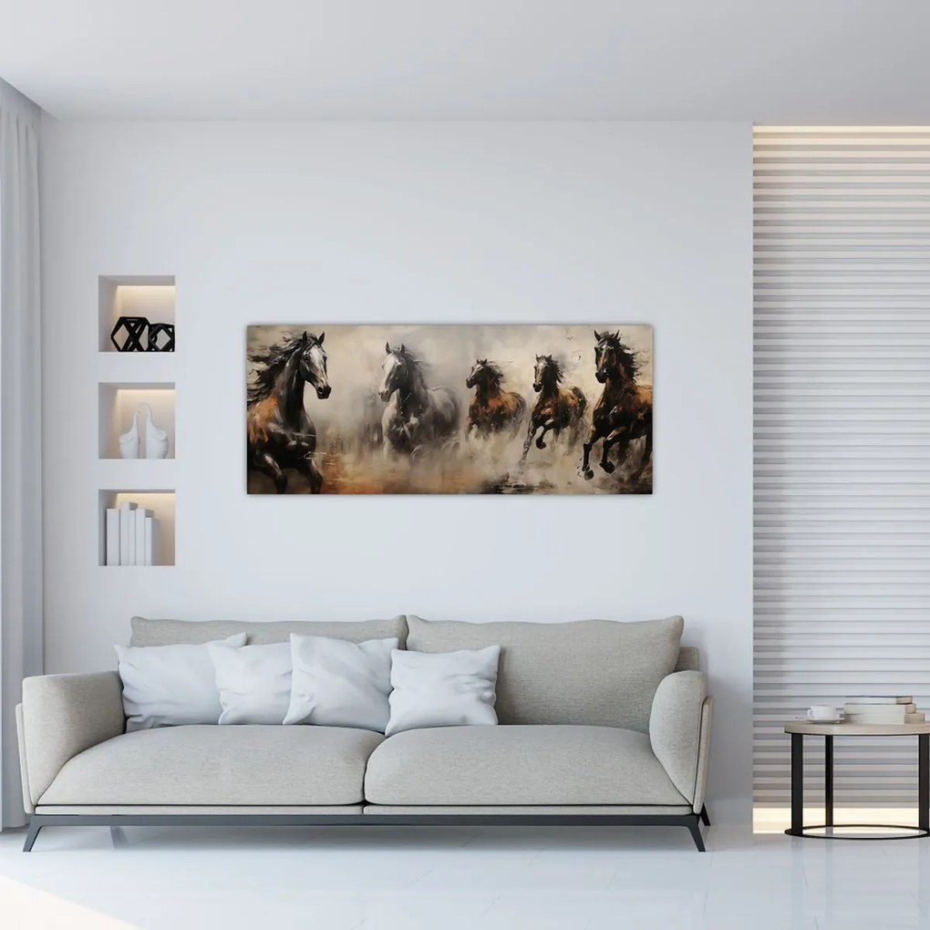 Tablou - Pictură în ulei de cai (120x50 cm)