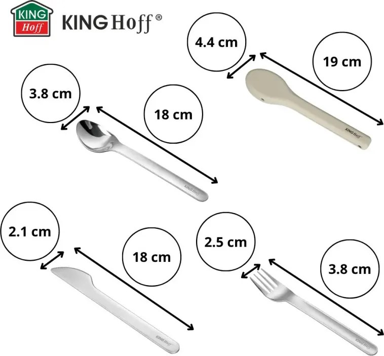 Set de 3 tacâmuri Kinghoff KH 1954, Cutie de depozitare din silicon, Oțel inoxidabil, Argint