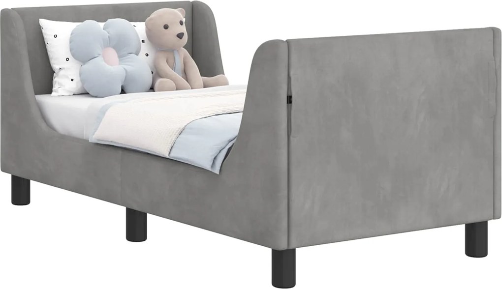vidaXL Cadru de pat pentru copii cu spătar Gri deschis 70 x 140 cm