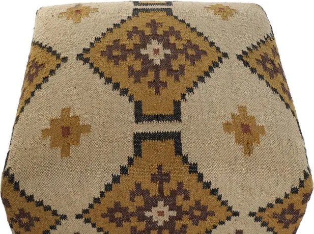 Taburet pentru picioare kilim lucrat manual multicolor din lână și lemn, 80×80×44 cm, „Kilim"
