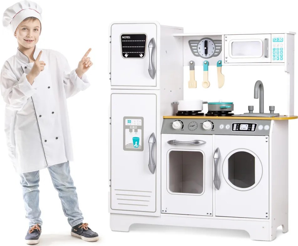Bucătărie din lemn pentru copii cu echipamente de uz casnic