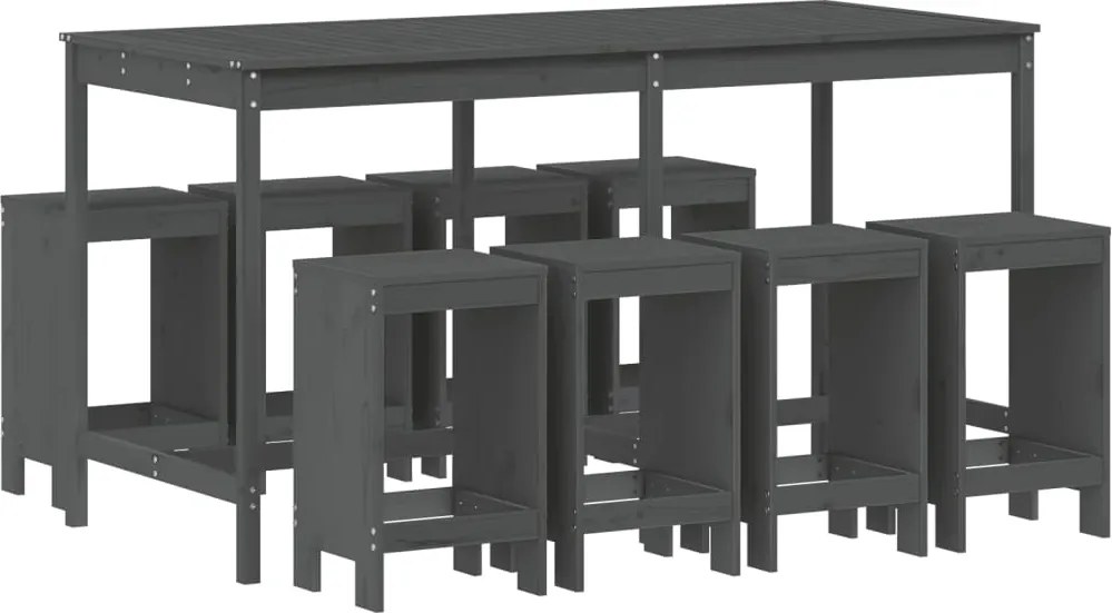 vidaXL Set bar de grădină, 9 piese, gri, lemn masiv de pin