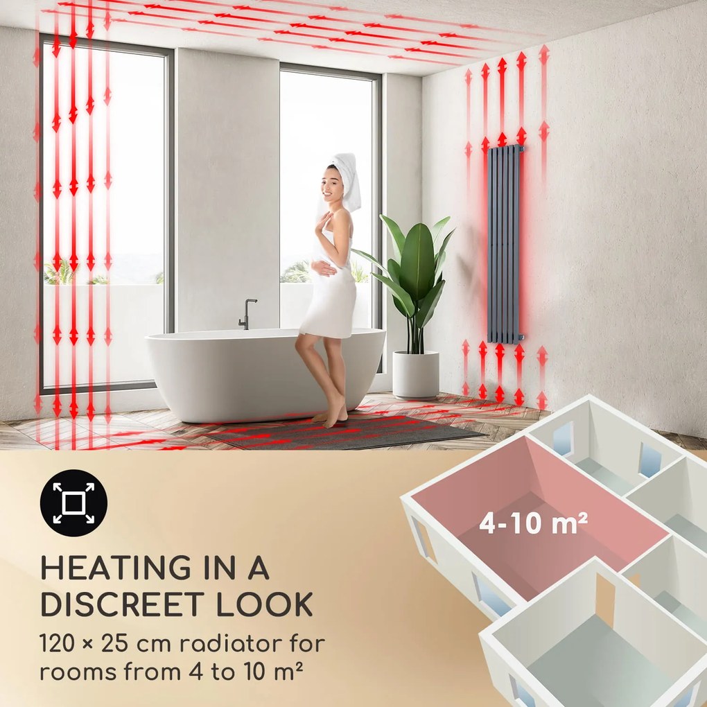 Besoa Delgado 120 x 25, radiator, 508 W, apă caldă, 1/2 ", 4 - 10 m², gri