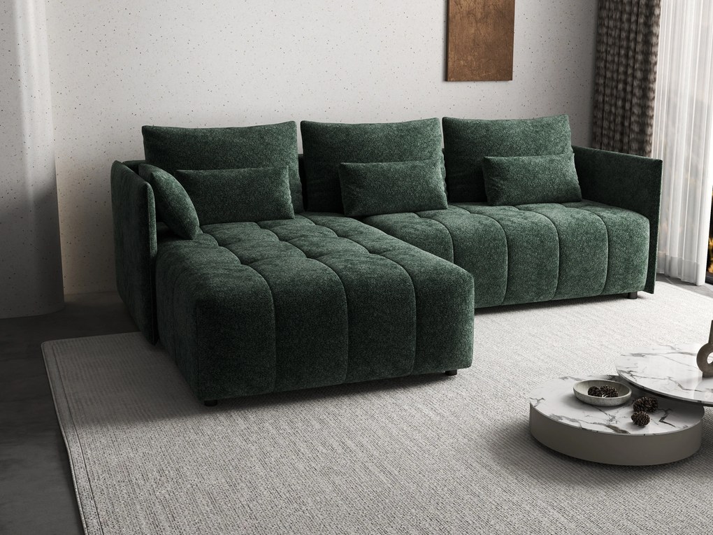 Colțar extensibil dumonde cu ladă de depozitare si sezut confortabil din spuma high-density, Malta Euphoria Green II 235x185 cm