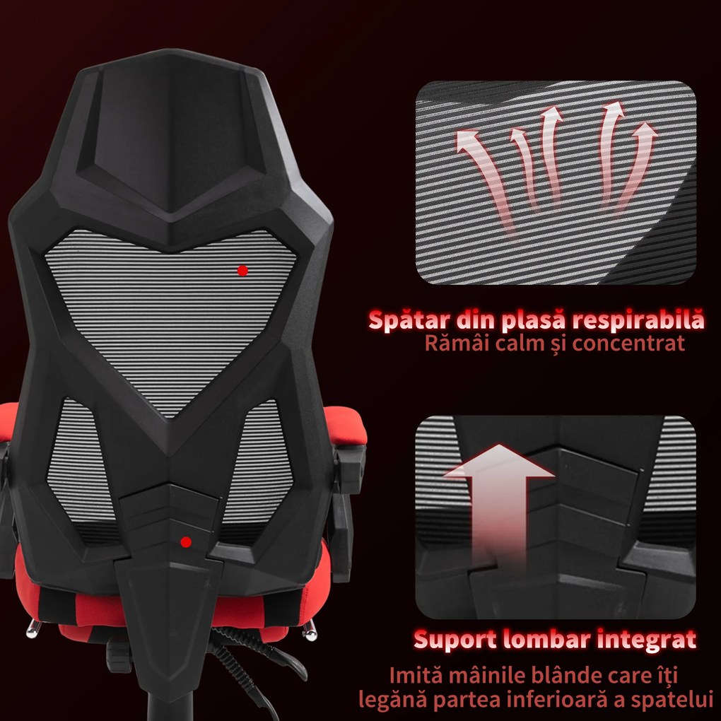 Vinsetto Scaun de Birou Ergonomic și Reclinabil cu Suport pentru Picioare Negru și Roșu | Aosom Romania