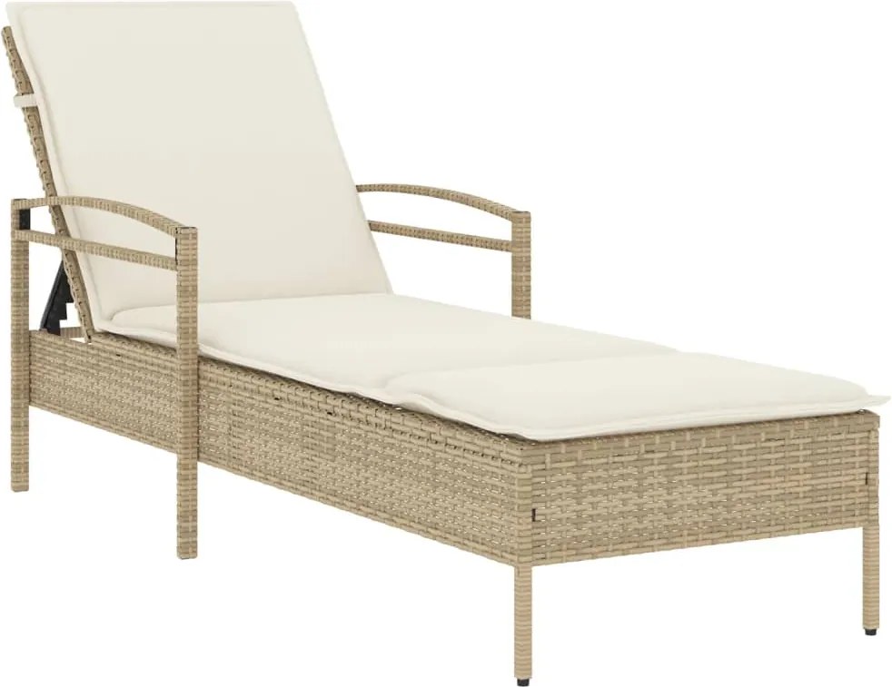 vidaXL Șezlong cu pernă, bej, 63x200x81 cm, poliratan