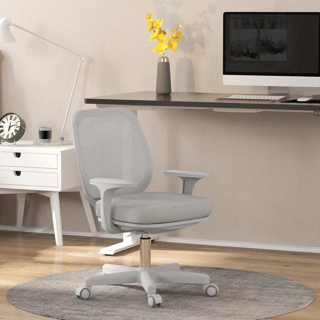 Vinsetto Scaun de Birou Rabatabil cu Inaltime Reglabila, Scaun Ergonomic si Tesatura Respirabila cu 5 Roti 55x48x82.5-94.5 cm, Gri