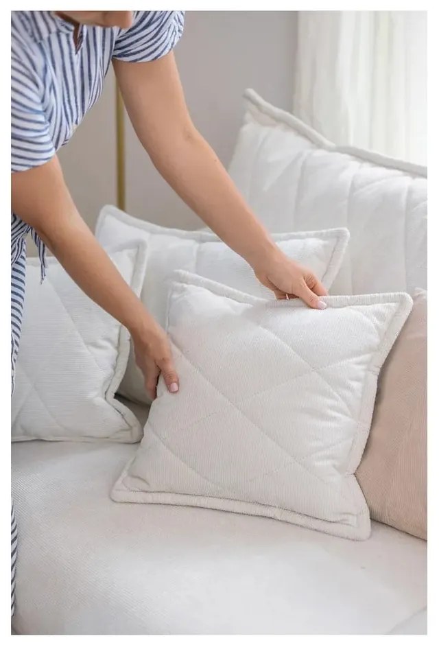 Canapea albă extensibilă/cu spațiu de depozitare cu tapițerie din catifea reiată 215 cm Bjork – Bonami Selection