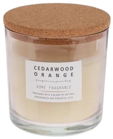 Lumanare parfumata Cedarwood, recipient sticla, crem, 10x10 cm
