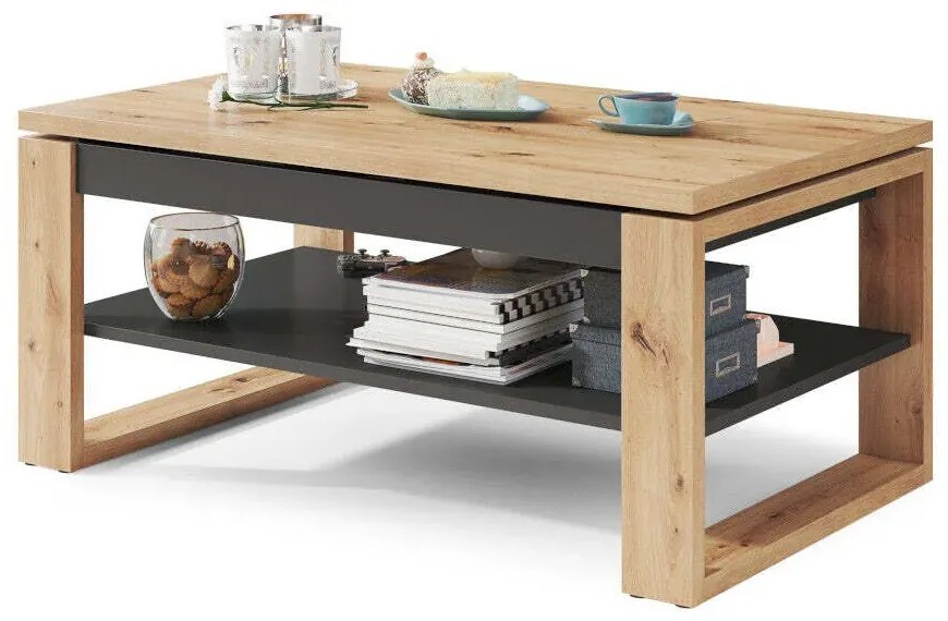 Masuta de cafea extensibila in decor stejar artisan PORTI 100x65 cm