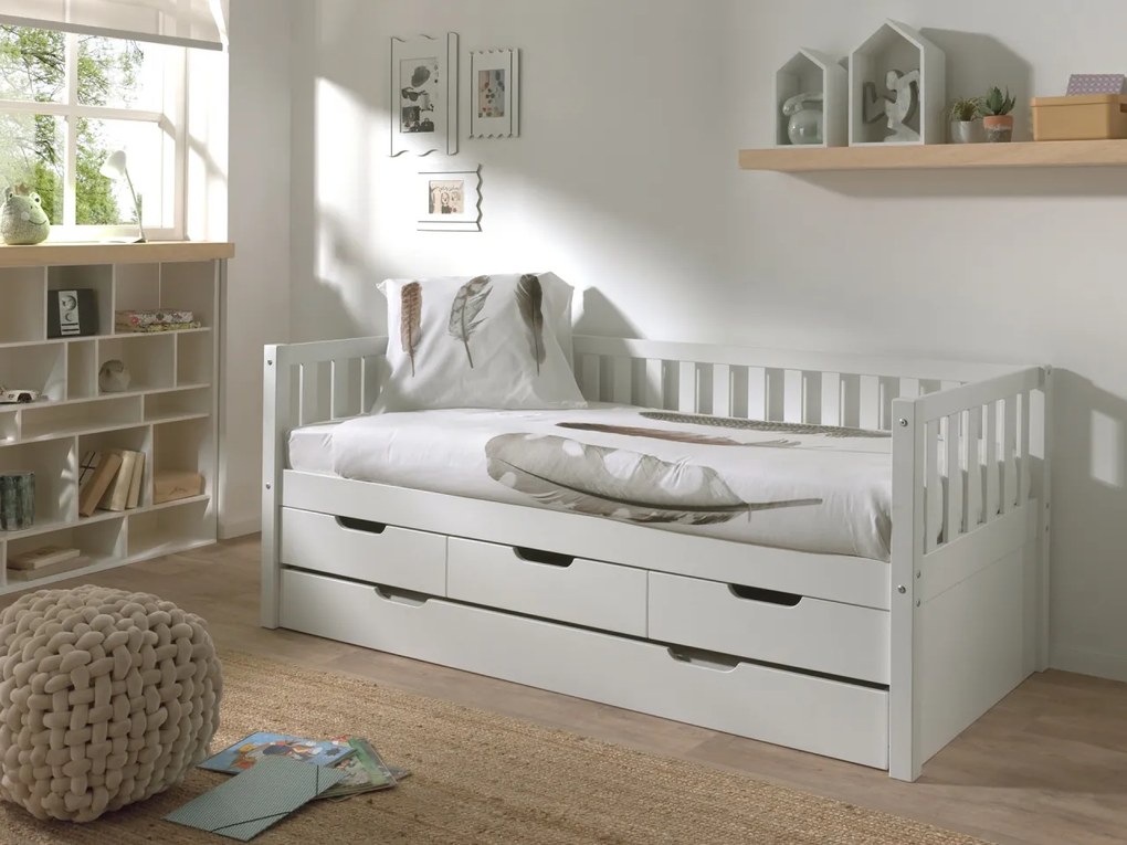 Set Pat Cabină Fritz 90x200 cm cu Sertare, pentru Copii, Alb – Vipack