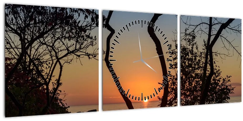 Tablou cu apus de soare (cu ceas) (90x30 cm)