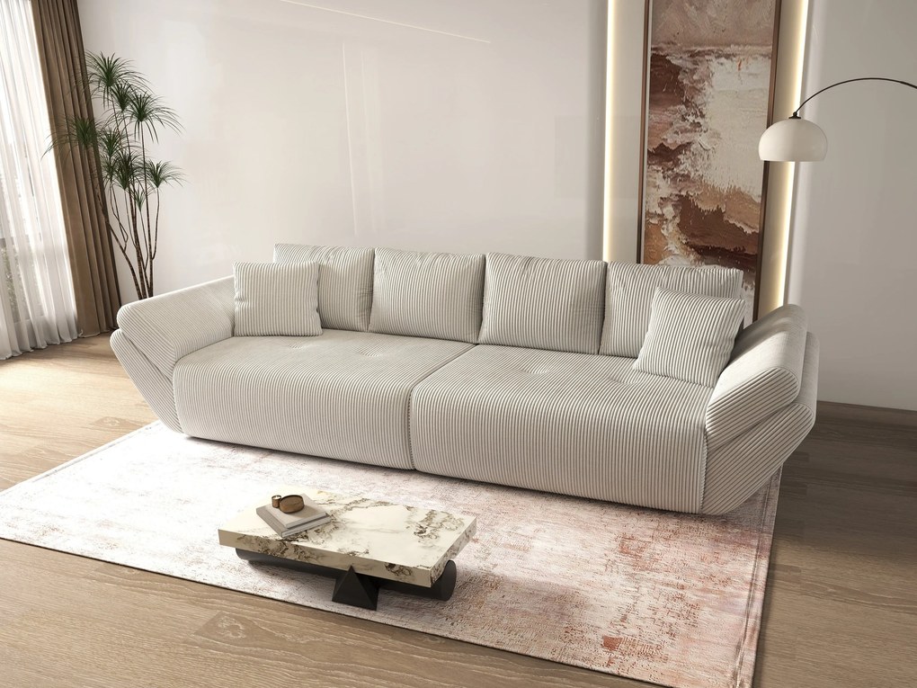 Canapea extensibilă dumonde cu ladă de depozitare si sezut confortabil din spuma high-density, Berlin Zoom Cream 300x100 cm