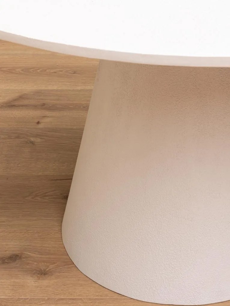 Masă dining rotundă din lemn, alb, 4–5 locuri, cu picior central conic, 76 x 120,5 cm, „Calla”