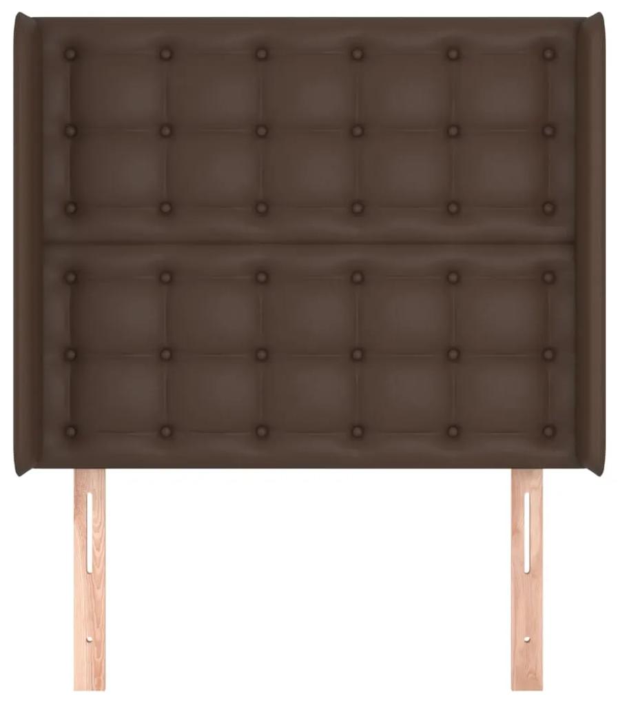 Tablie de pat cu aripioare, maro, 93x16x118 128 cm, piele eco 1, Maro, 93 x 16 x 118 128 cm