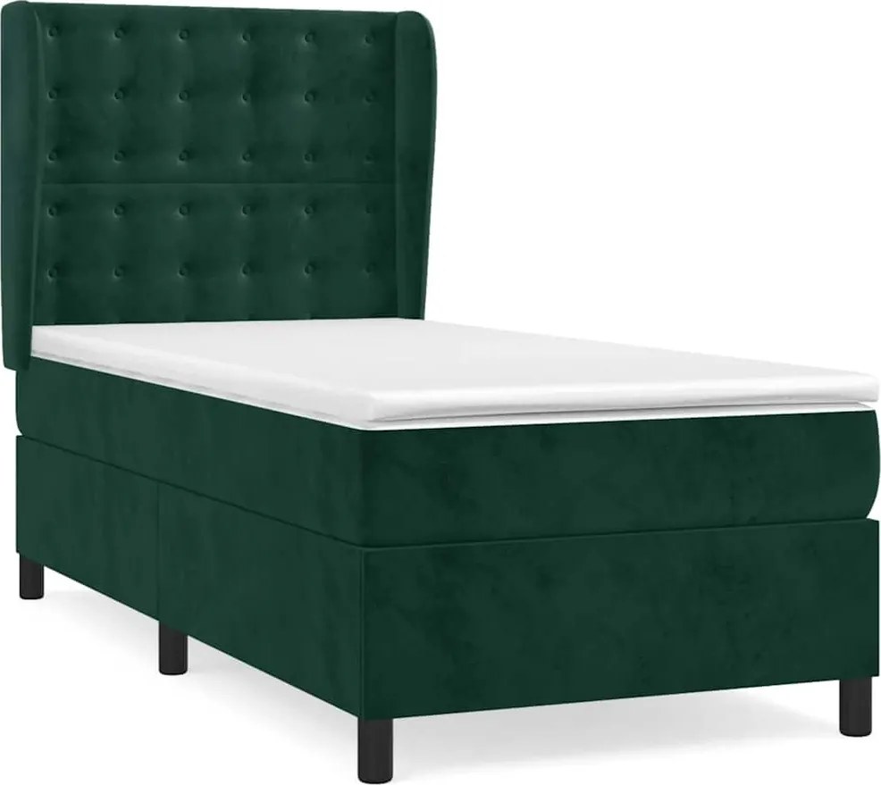 vidaXL Pat box spring cu saltea, verde închis, 90x200 cm, catifea