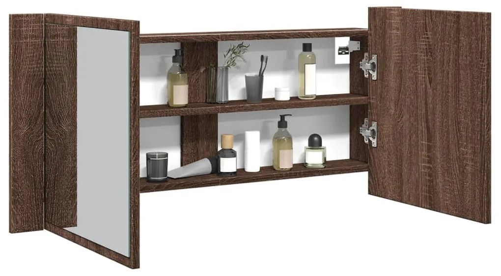 vidaXL Dulap de baie cu oglindă și LED, stejar maro, 100x12x45 cm