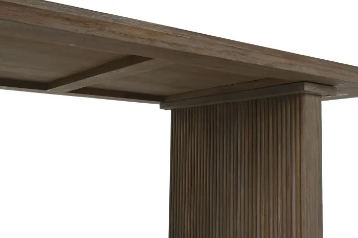 Masă dining din lemn masiv de tec, maro, 12 locuri, cu picioare canelate, 77 x 250 x 100 cm, „Arven”