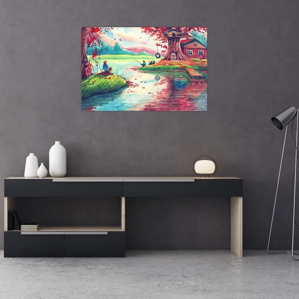 Tablou - Acuarelă, Golf într-un sat de munte (90x60 cm)