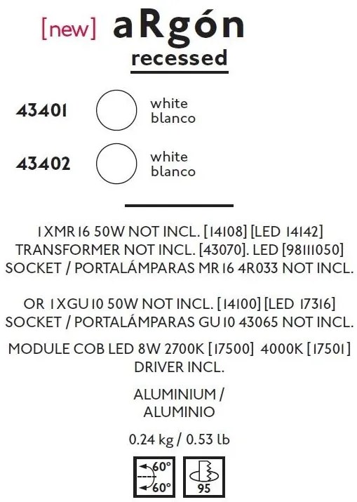 Rama Spot directionabil, incastrabil, alb, dim. 11x11cm ARGON-C, 43402