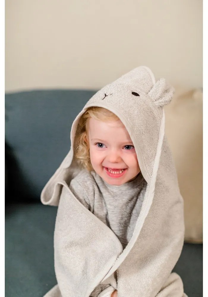 Prosop cu glugă pentru copii gri din bumbac 76x76 cm Rabbit – Kindsgut