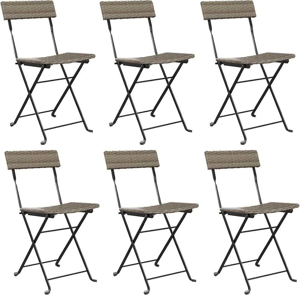 vidaXL Scaune de bistro pliabile, 6 buc., gri, poliratan și oțel