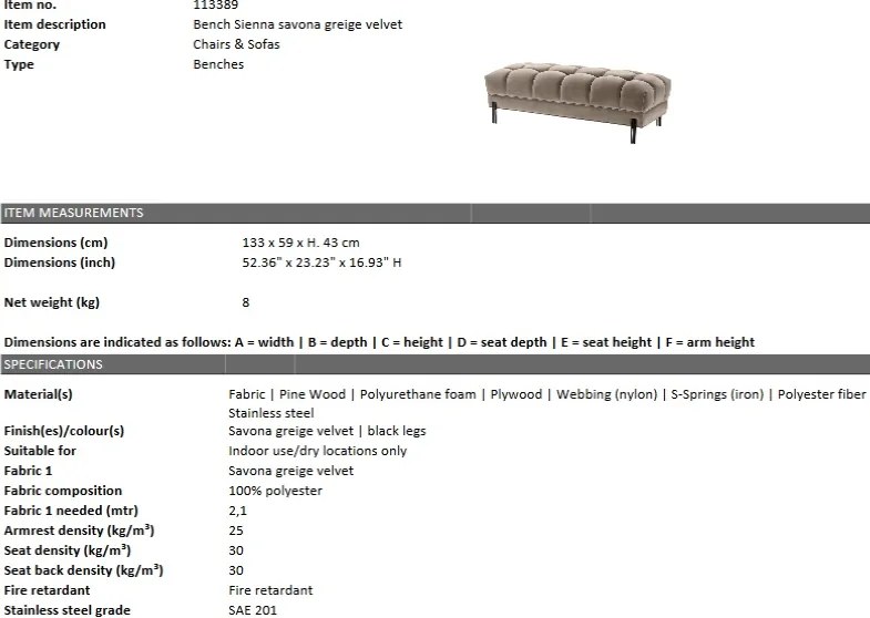 Bancheta eleganta design LUX Sienna, catifea greige 113389 HZ