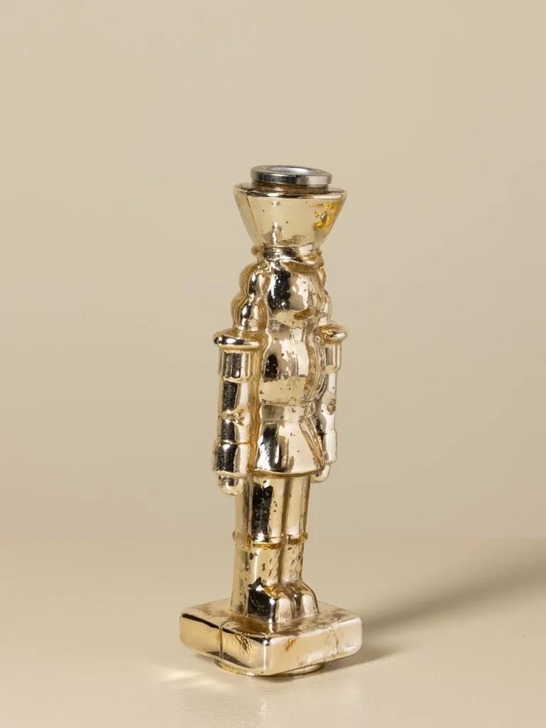 Sfeșnic din sticlă, figurină spărgător de nuci, auriu, finisaj lucios, 23×7×7 cm, „Casse-Noisette"