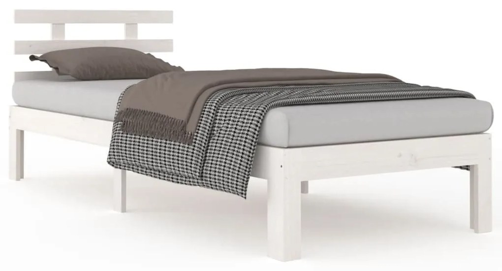 814715 vidaXL Cadru de pat mic single, alb, 75x190 cm, lemn masiv