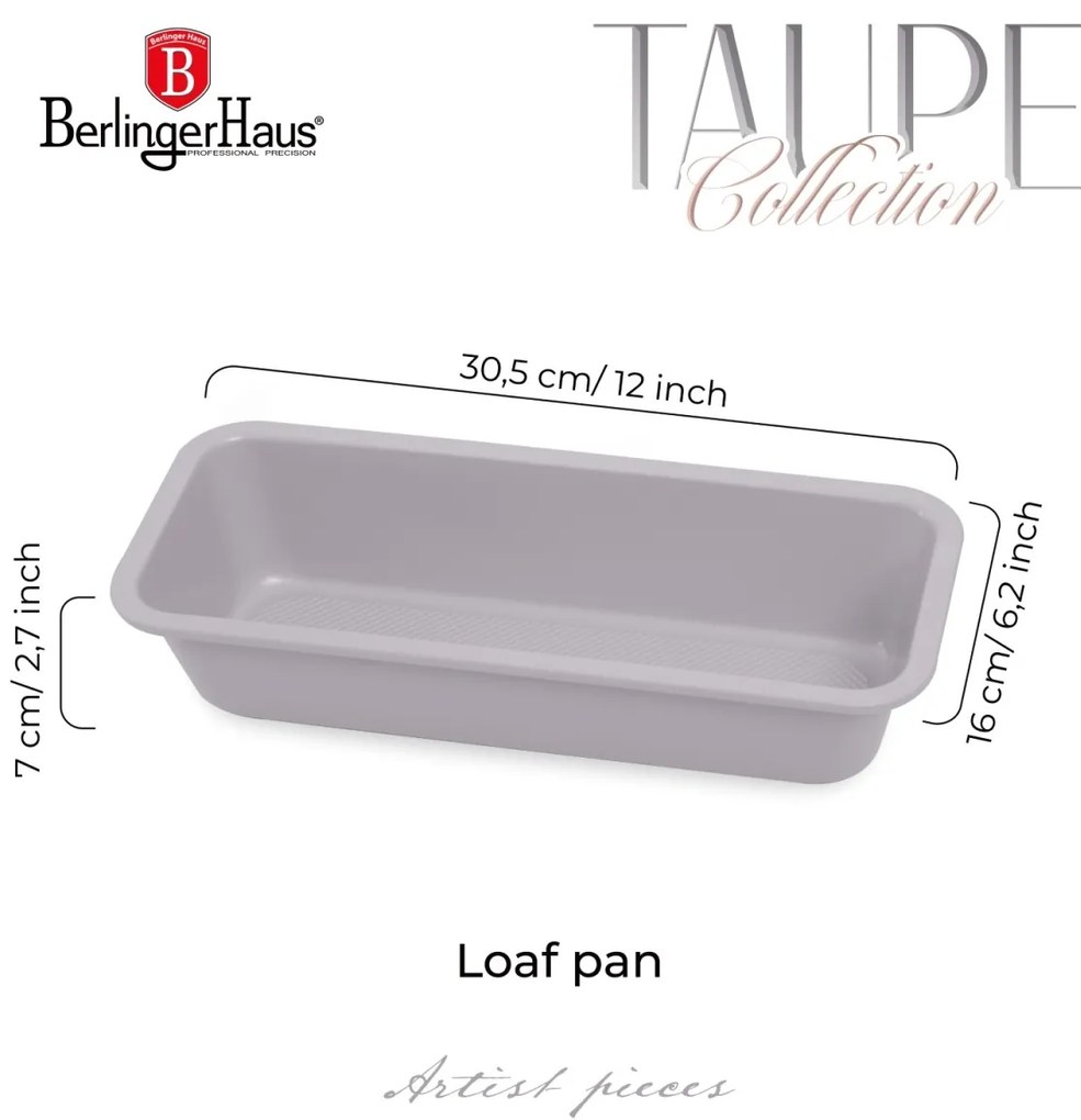 Tava chec 32x13,5 cm Taupe Berlinger Haus BH 7919, antiaderenta, gri