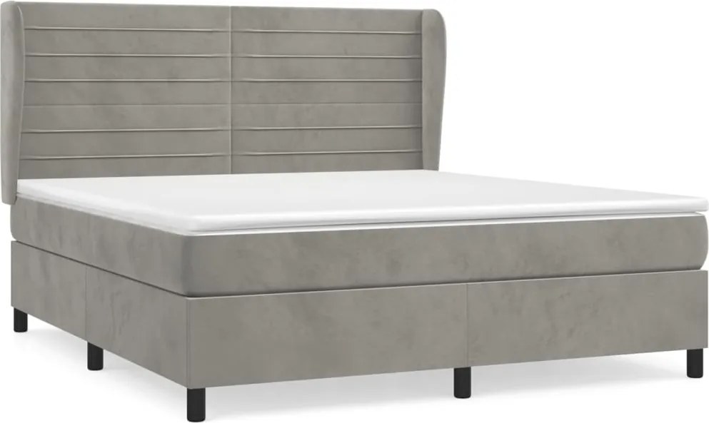 vidaXL Pat box spring cu saltea, gri deschis, 160x200 cm, catifea
