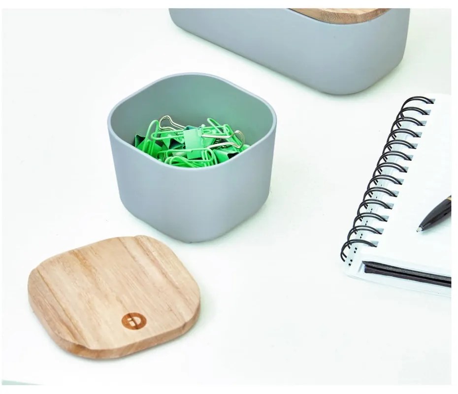 Cutie depozitare cu capac din lemn paulownia iDesign Eco, 9 x 9 cm, gri