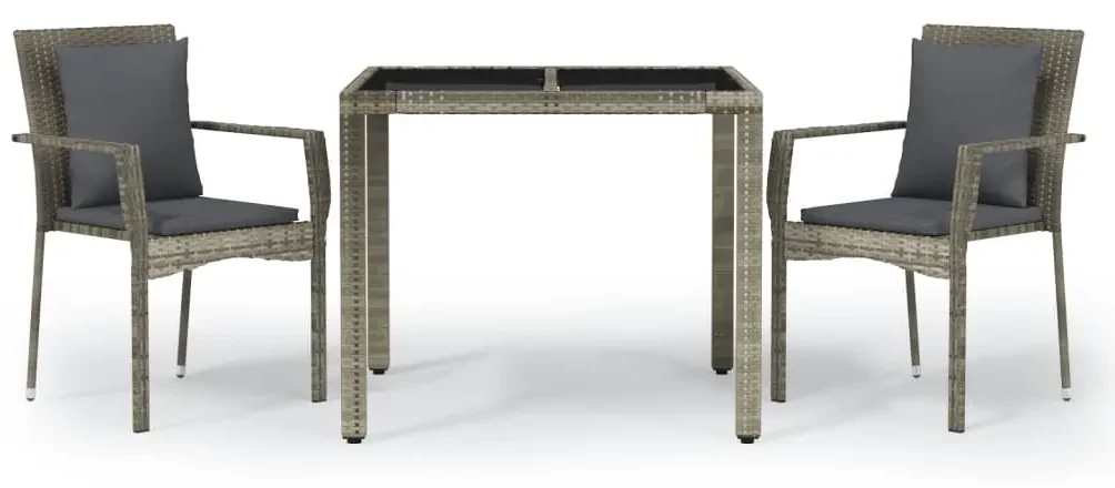 3157957 vidaXL Set mobilier de grădină cu perne, 3 piese, gri, poliratan