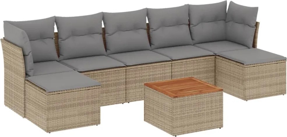 vidaXL Set canapele de grădină, 8 piese, cu perne, bej, poliratan
