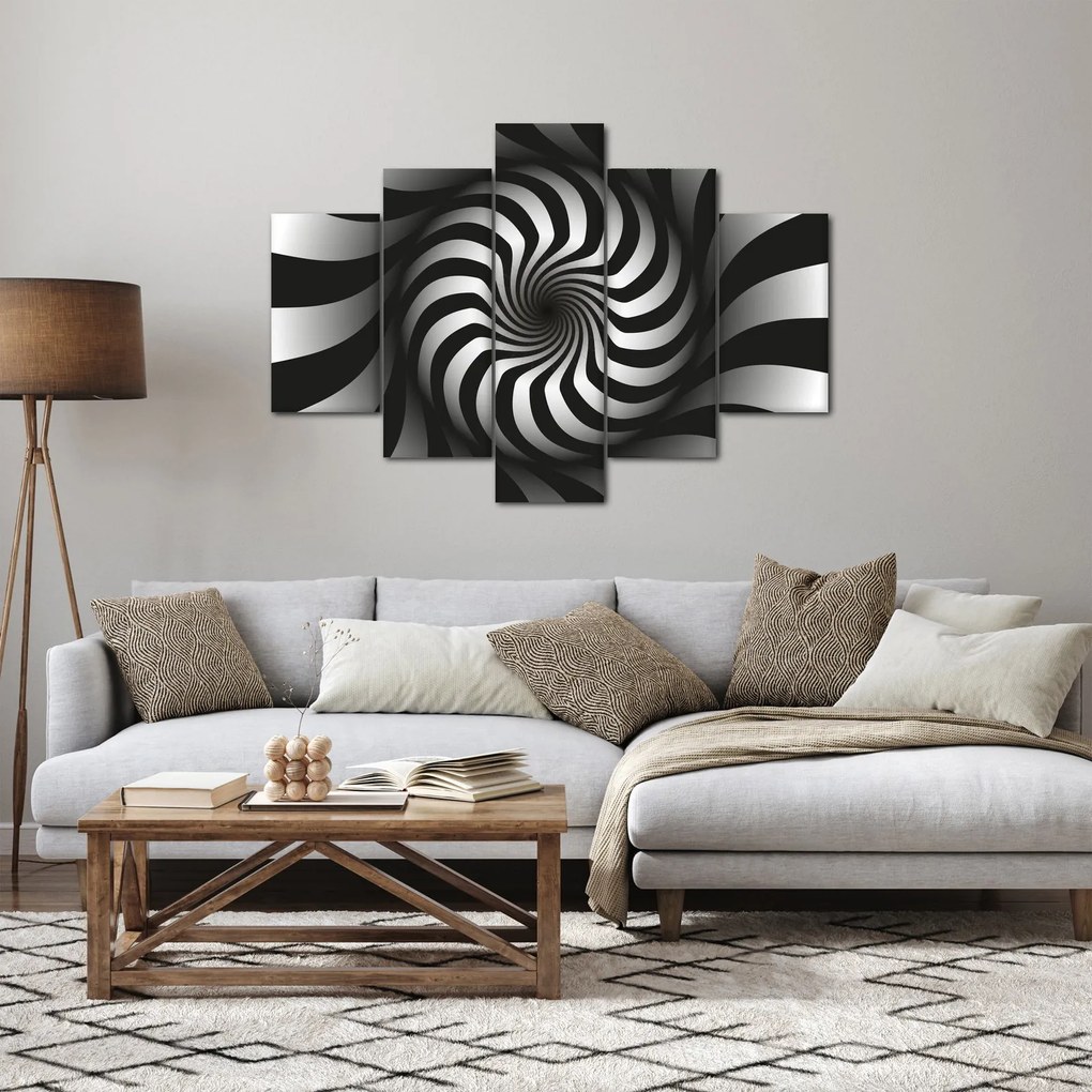 Tablou abstract cu spirala alb neagră (150x105 cm)