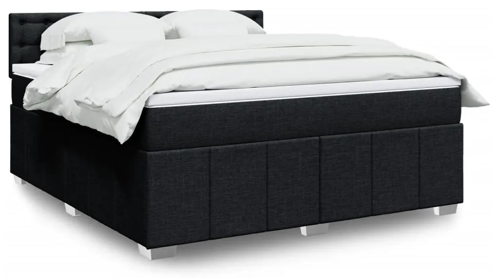 vidaXL Pat box spring cu saltea, negru, 180x200 cm, catifea
