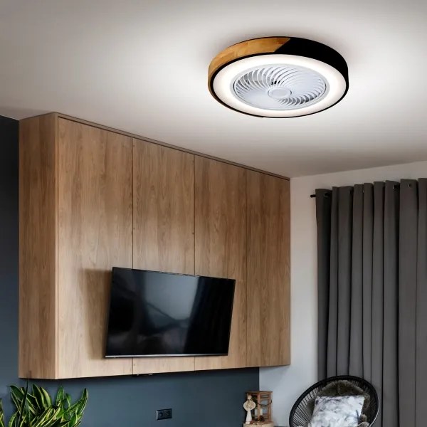 Brilagi-LED plafonieră LED dimabilă cu ventilator, 30W/230V, 3000-6500K, negru/stejar +telecomandă