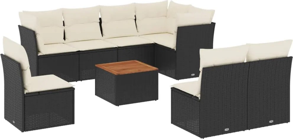 vidaXL Set mobilier de grădină cu perne, 9 piese, negru, poliratan