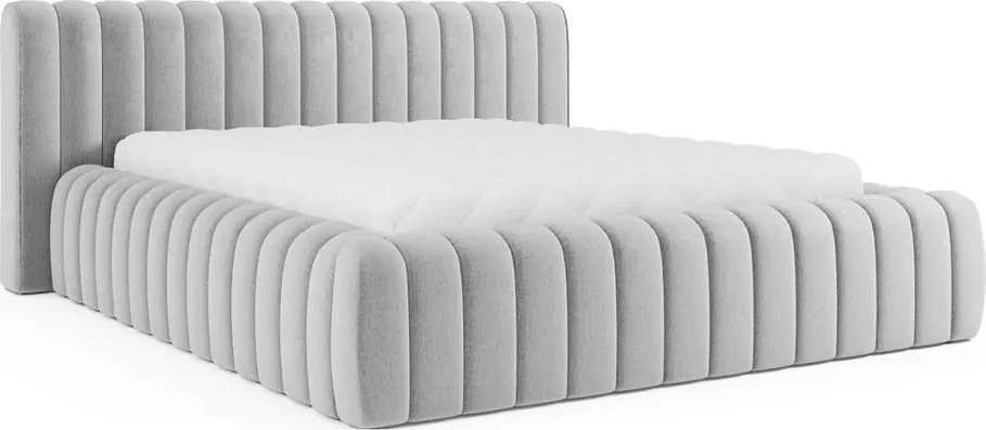 Pat matrimonial gri deschis tapițat cu spațiu de depozitare cu somieră 180x200 cm Carilla – ELTAP