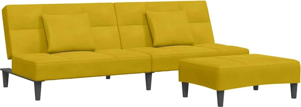 vidaXL Canapea extensibilă cu taburet, 2 locuri, galben, catifea