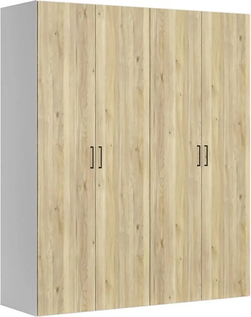 Dressing FLEX, alb/stejar, PAL, cu 4 usi, 200x66x240 cm