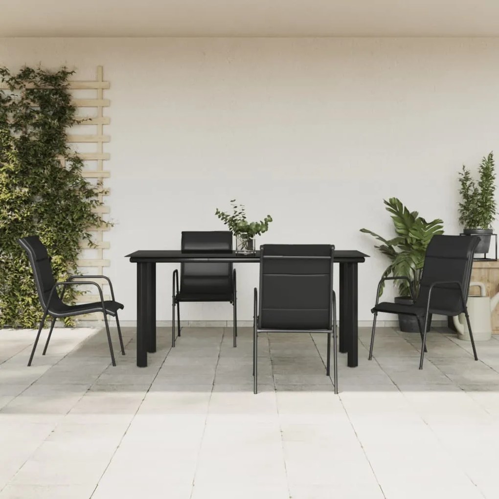 vidaXL Set mobilier de grădină, 5 piese, negru, oțel și textilenă